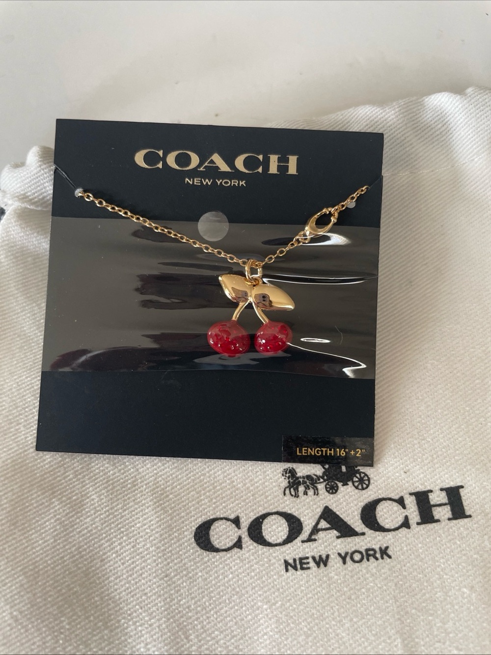 Coach Gold-Tone Cherry Pendant Necklace with Red Enamel Cherries